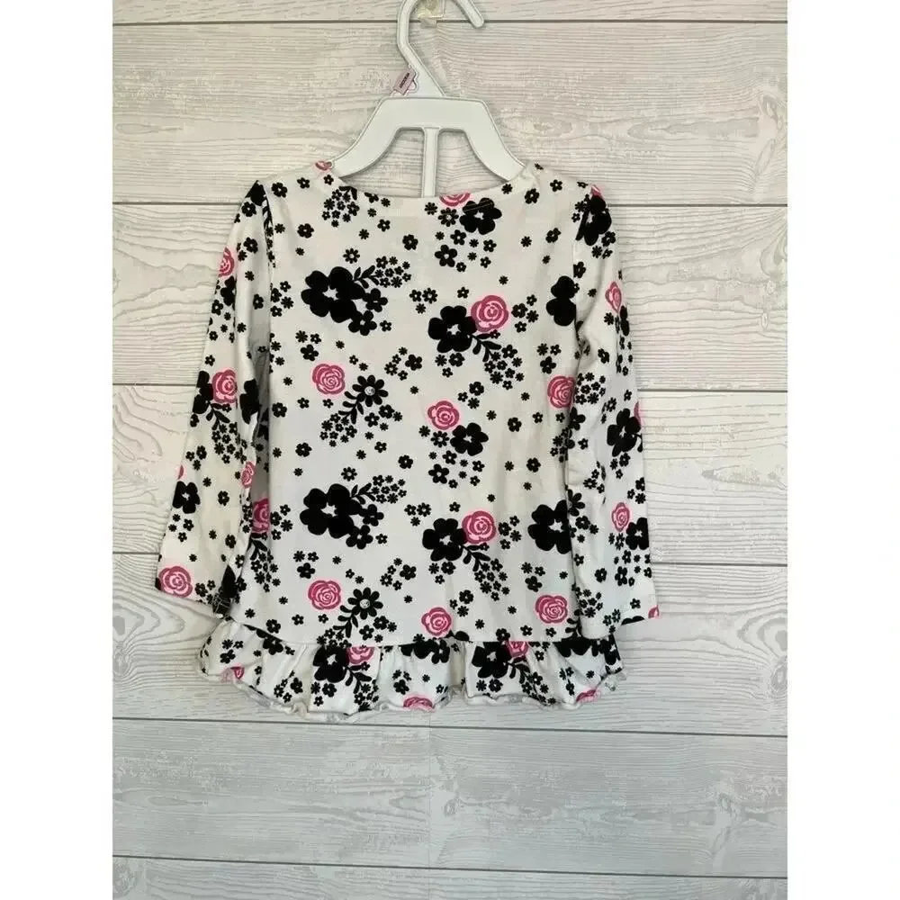 Jumping Beans long sleeve black & white floral top/black capris Size 2T